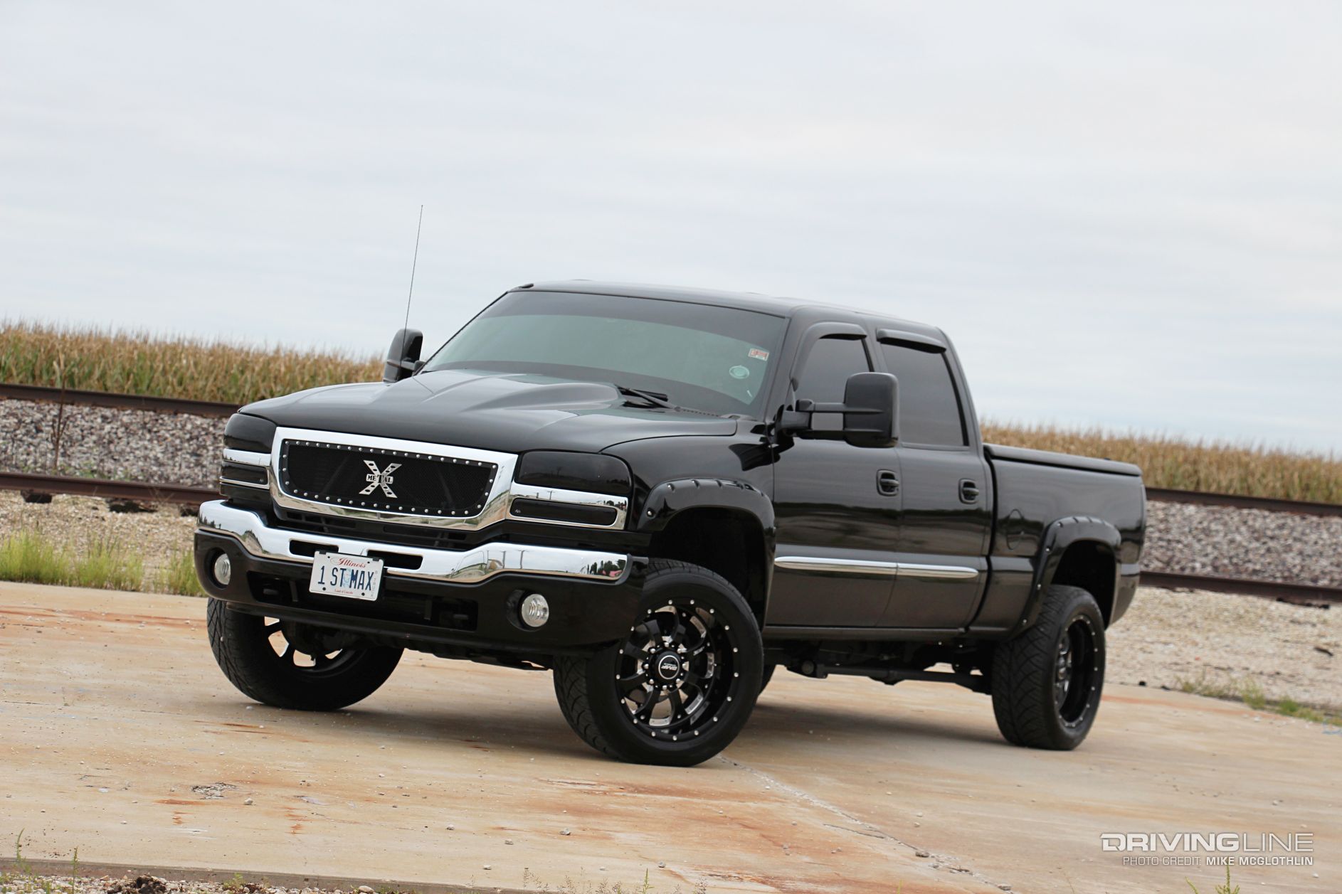 black Chevy truck with Duramax engine