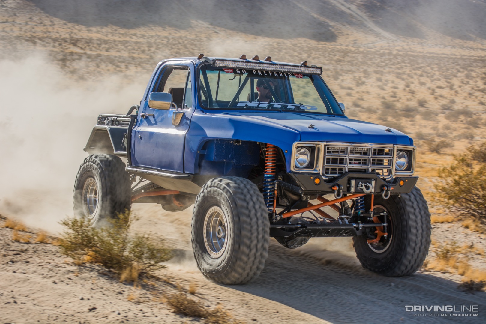 Matt's Chevy ripping along a trail in Johnson Valley