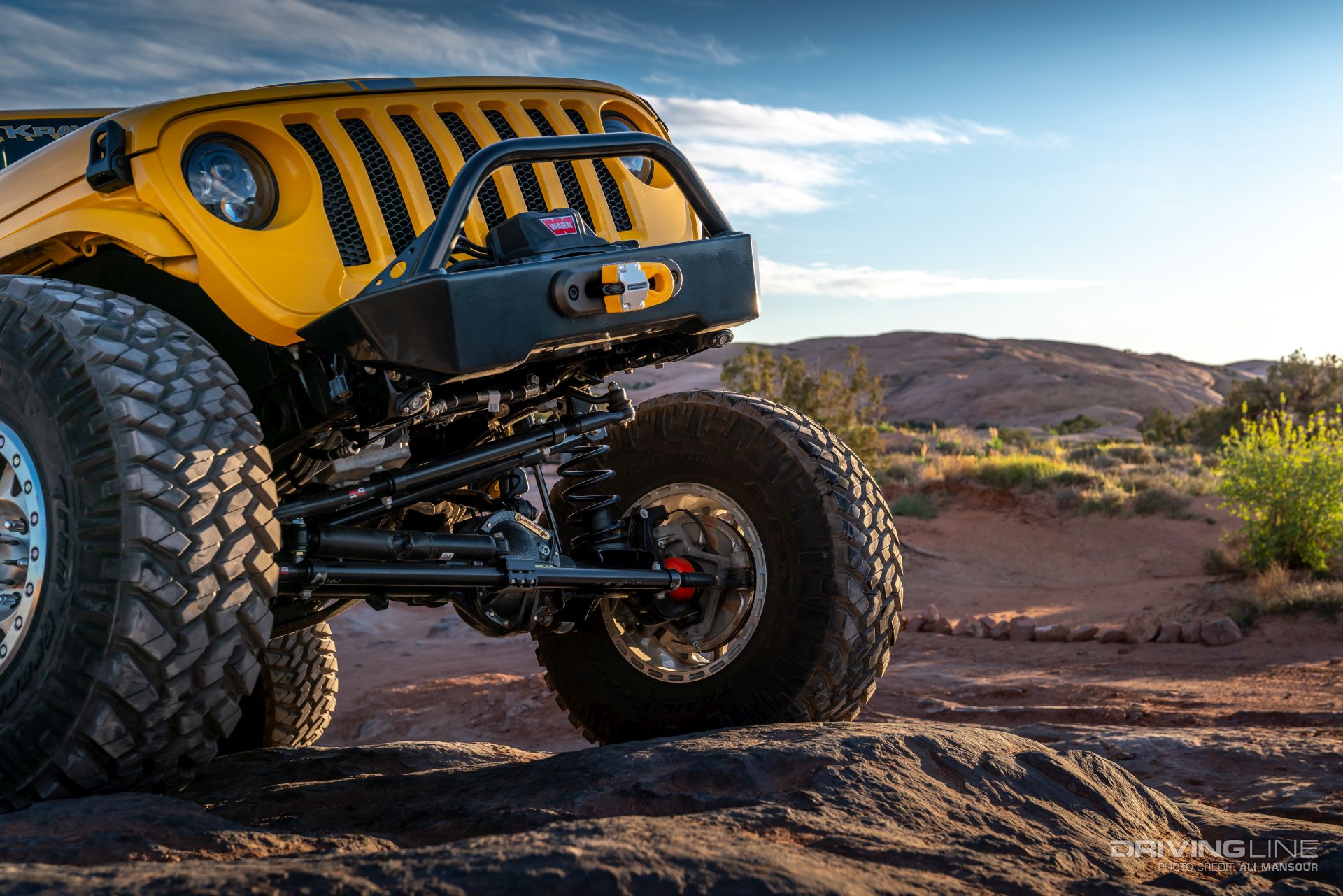 Front grille of Jeep Wrangler JL on Nitto Trail Grapplers
