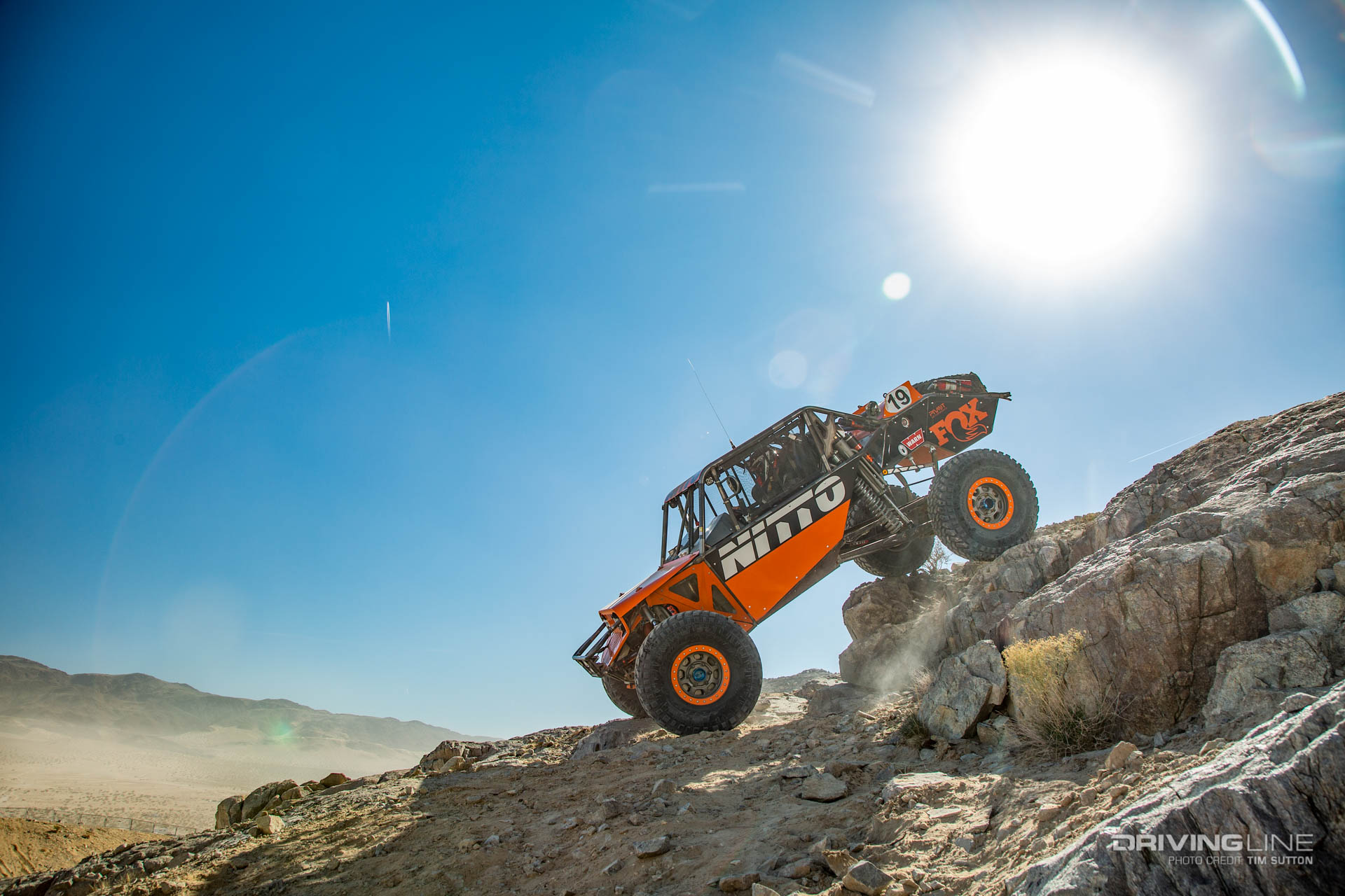 Paul Horschel #19 race car going down rocks