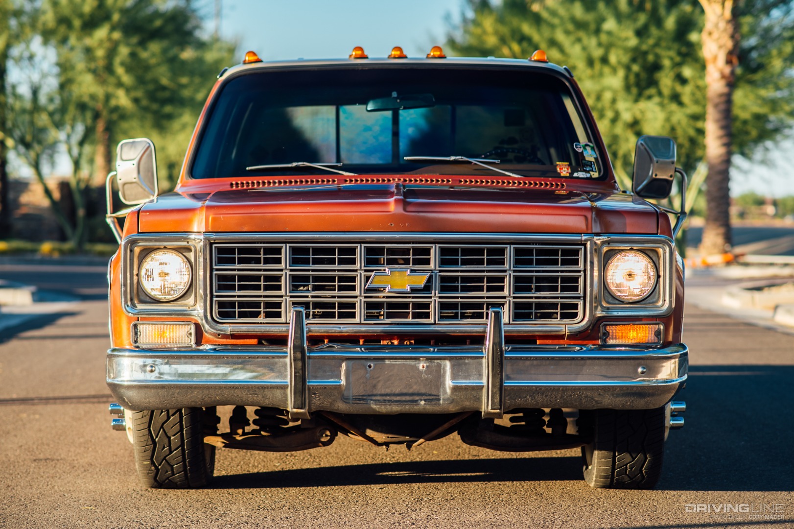 grille of 1977 Chevy C30 dually