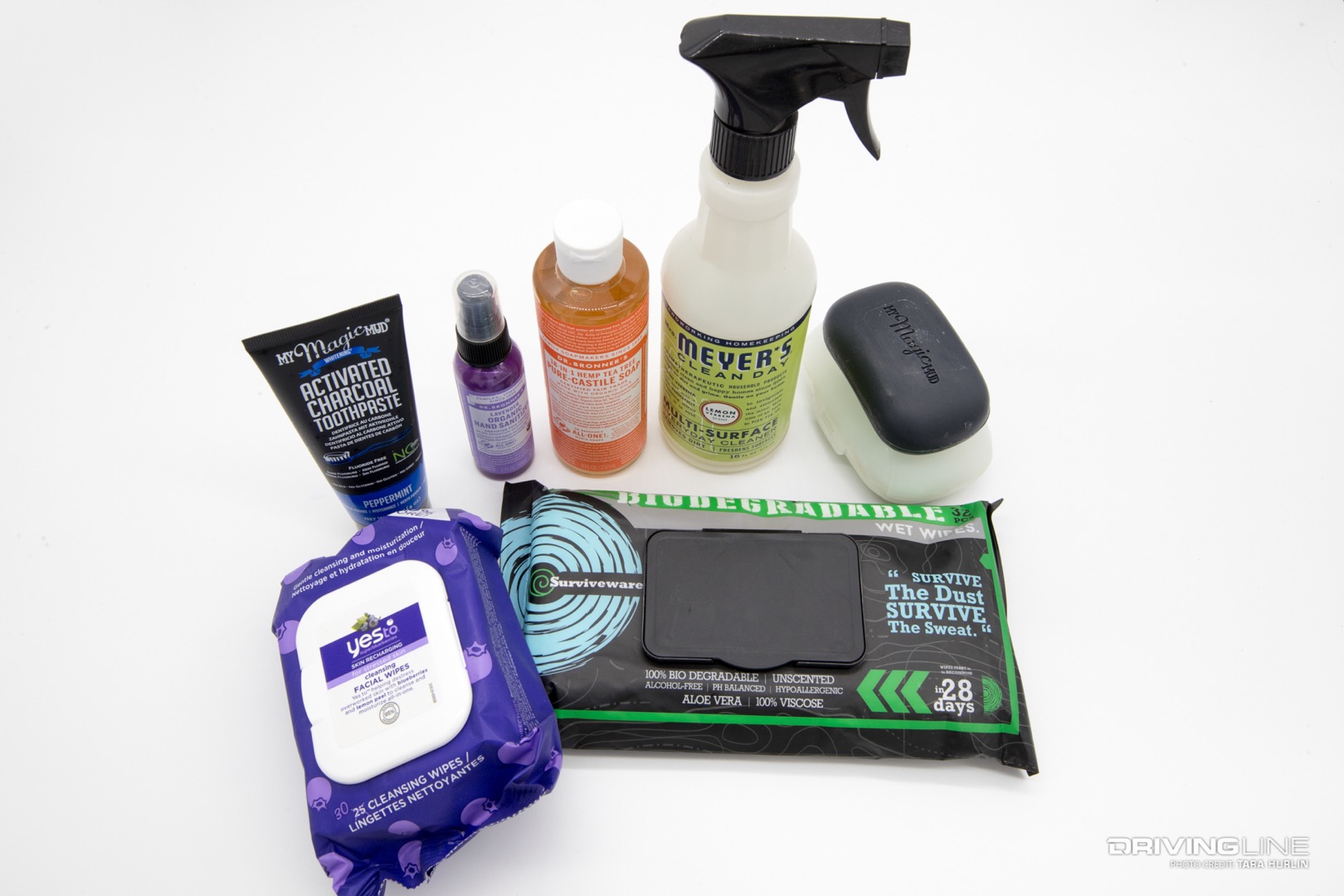 Biodegrable cleaners, soaps and wipes for camping