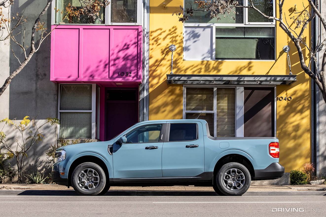 Ford Maverick blue in the city