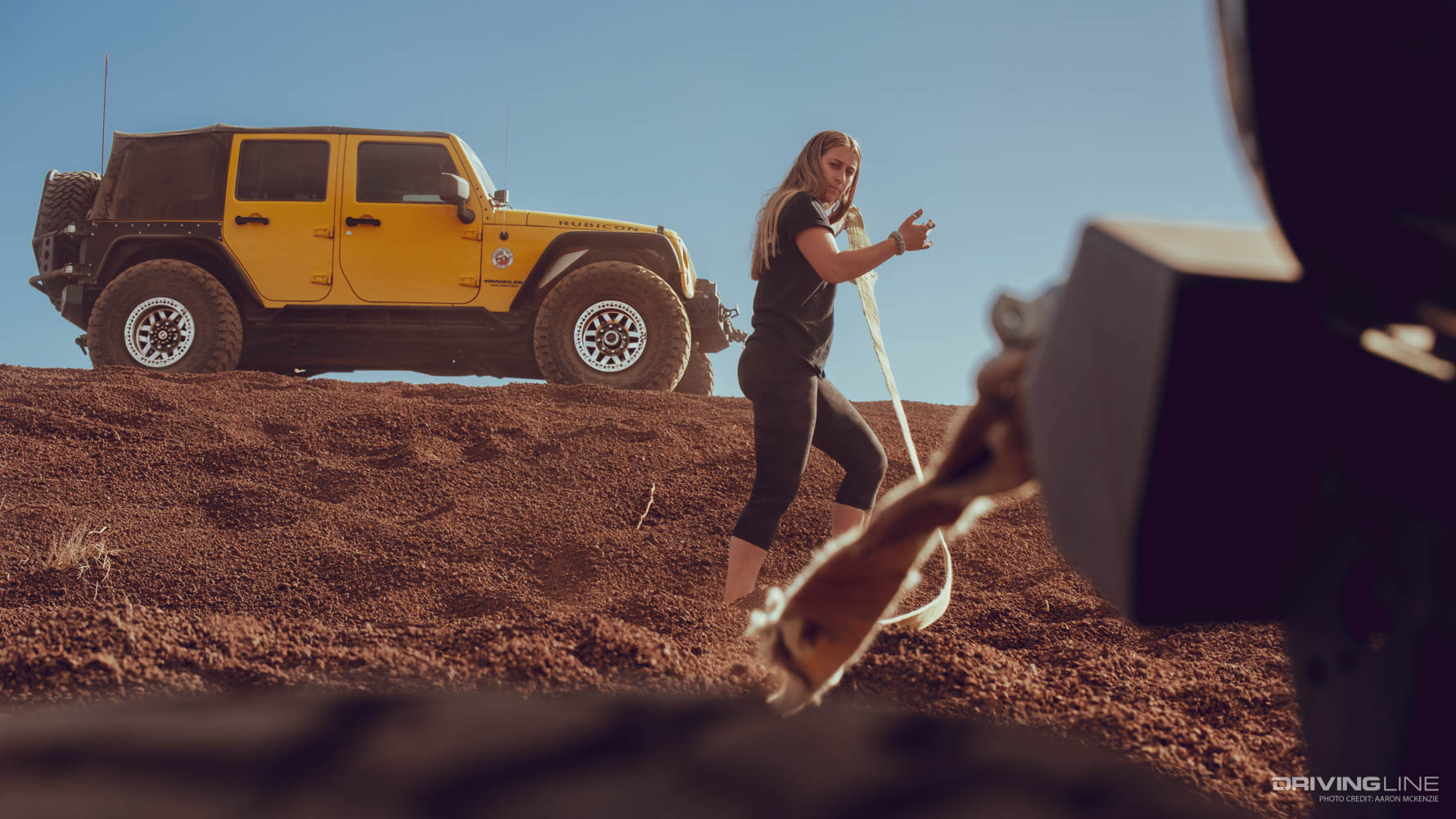 Harley Wade fastening tow line for recovery of a jeep at Cinders OHV area