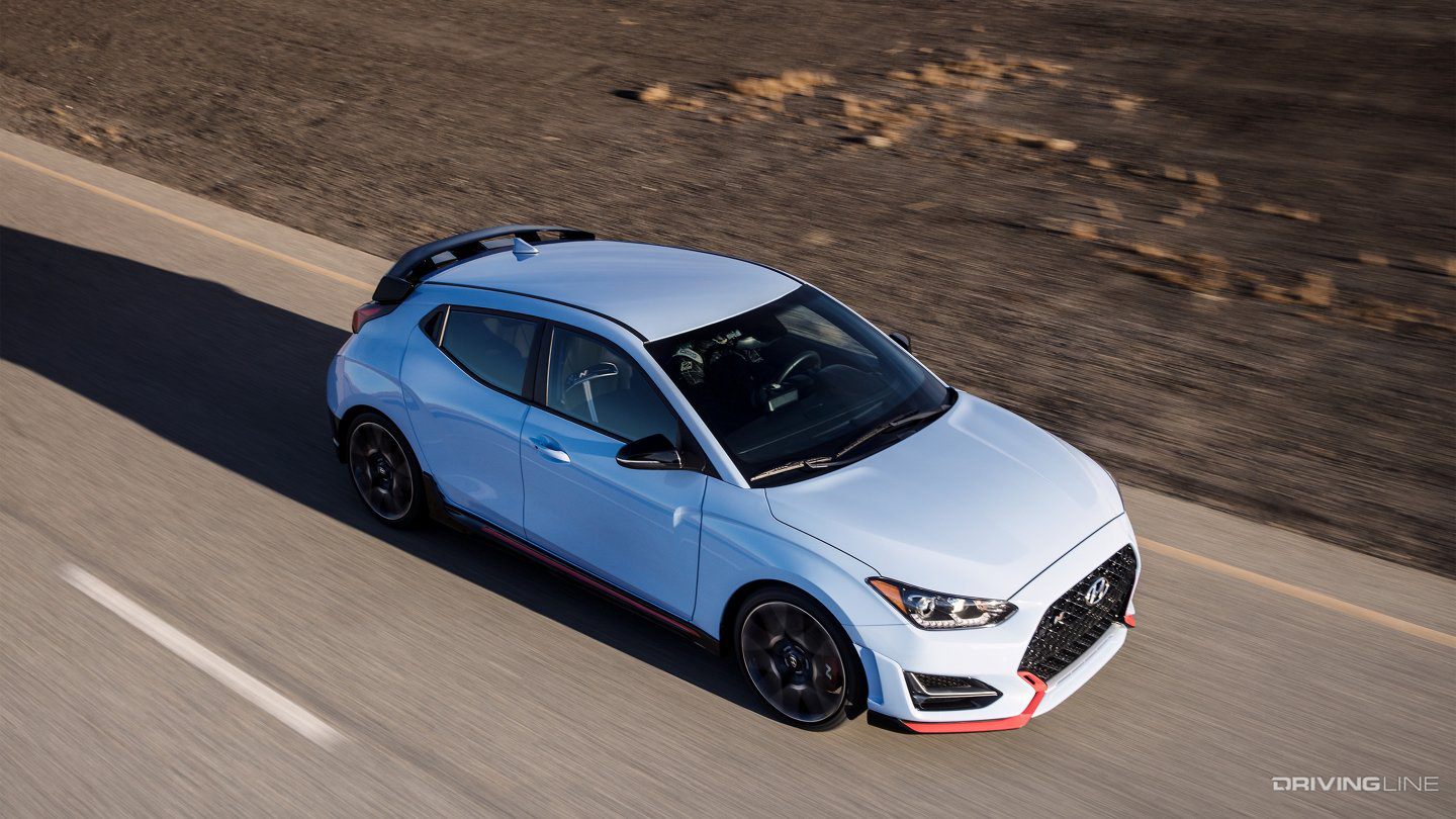 Hyundai Veloster N driving in the desert