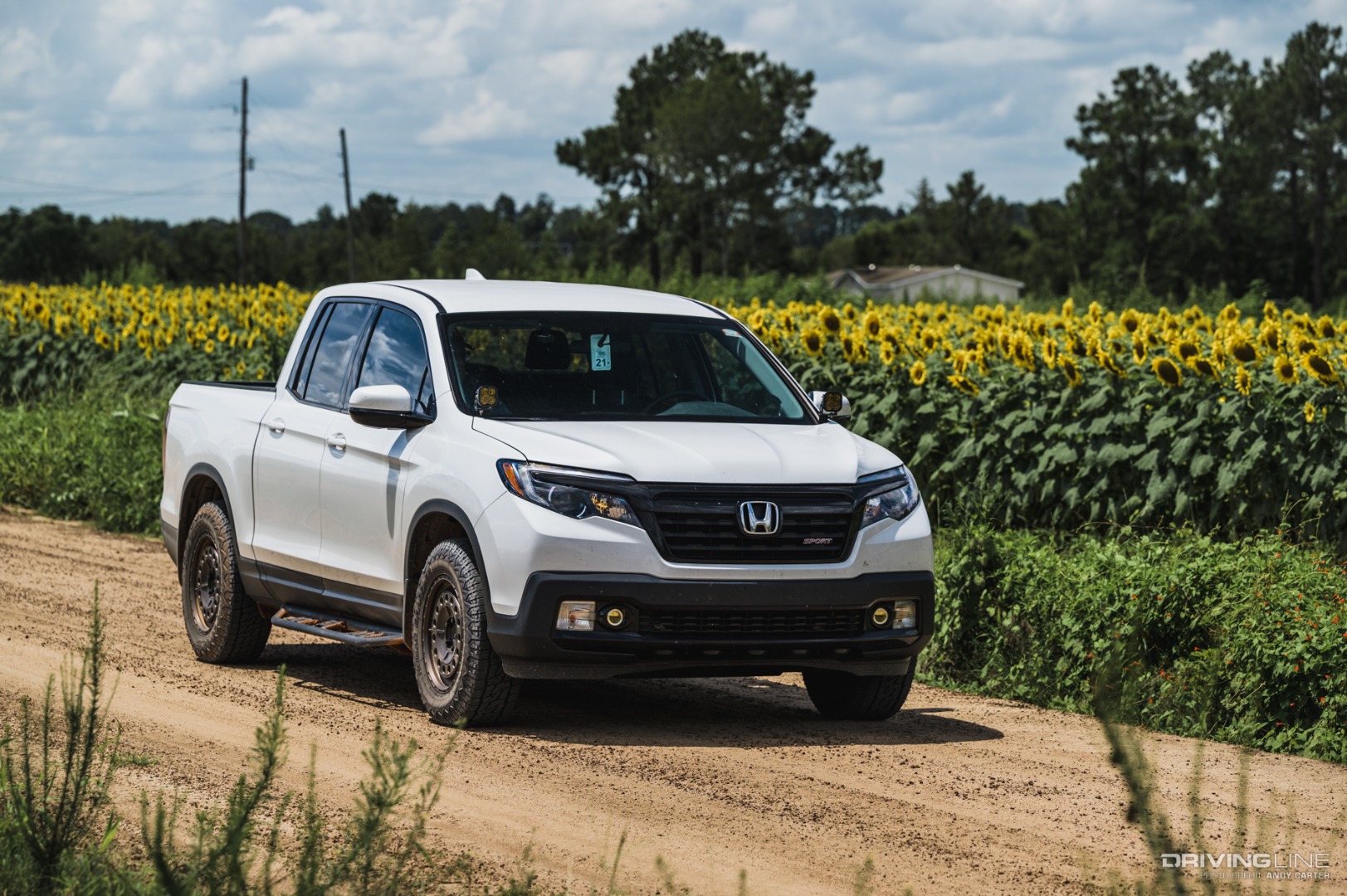 Honda Ridgeline On Georgia Adventure Trail in front of sunflowers