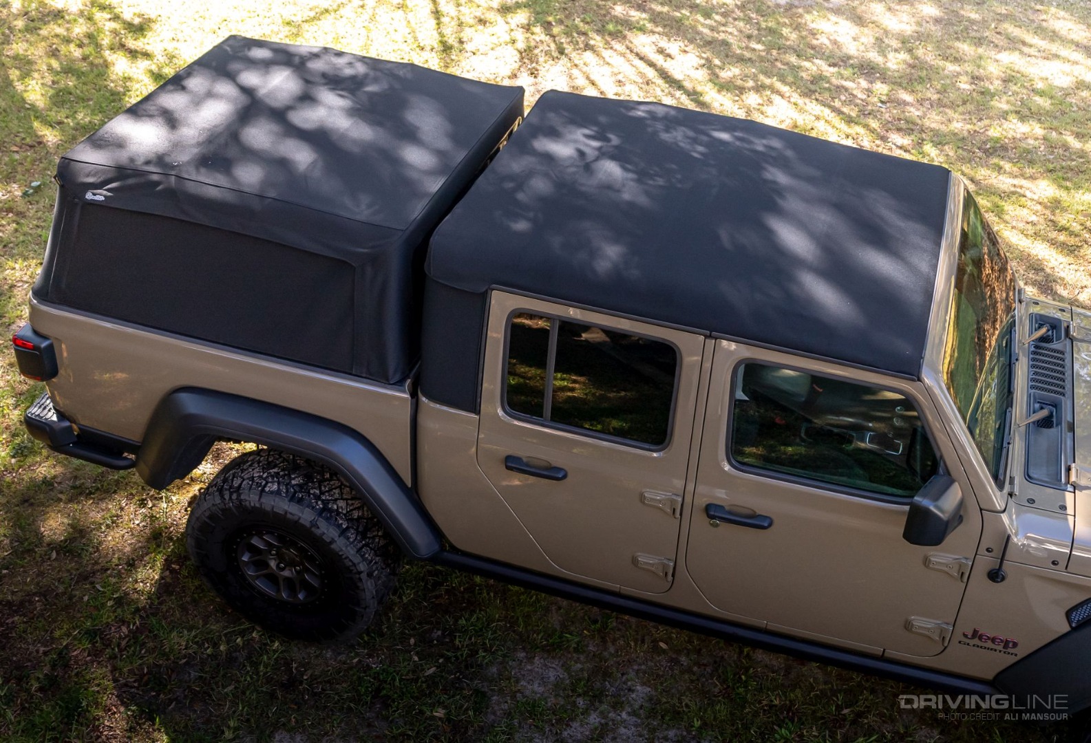 Top View of Jeep Gladiator Bestop Supertop For Trucks 2 Bed Cover with factory soft top