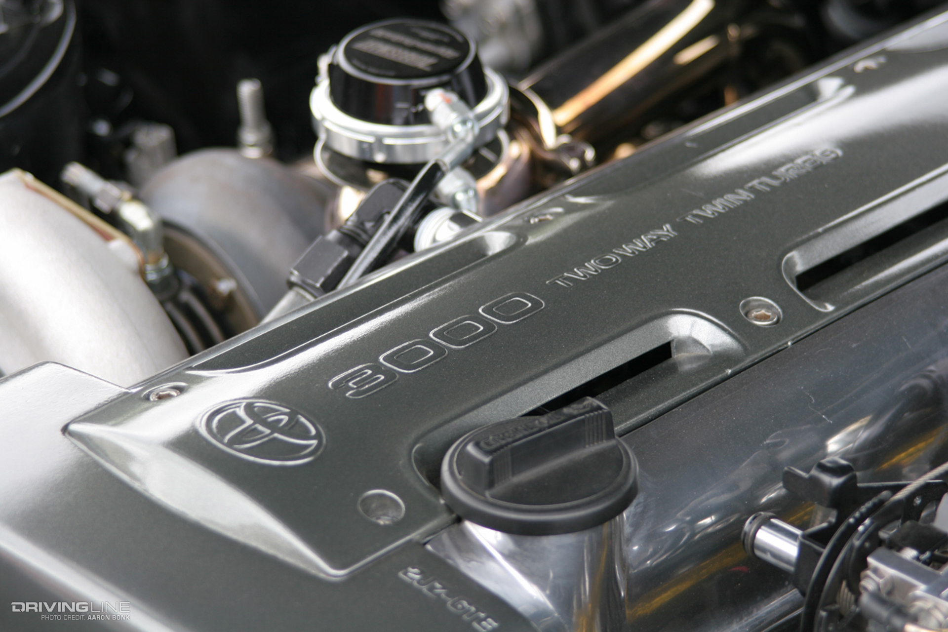 Close up of Toyota logo on 2JZ