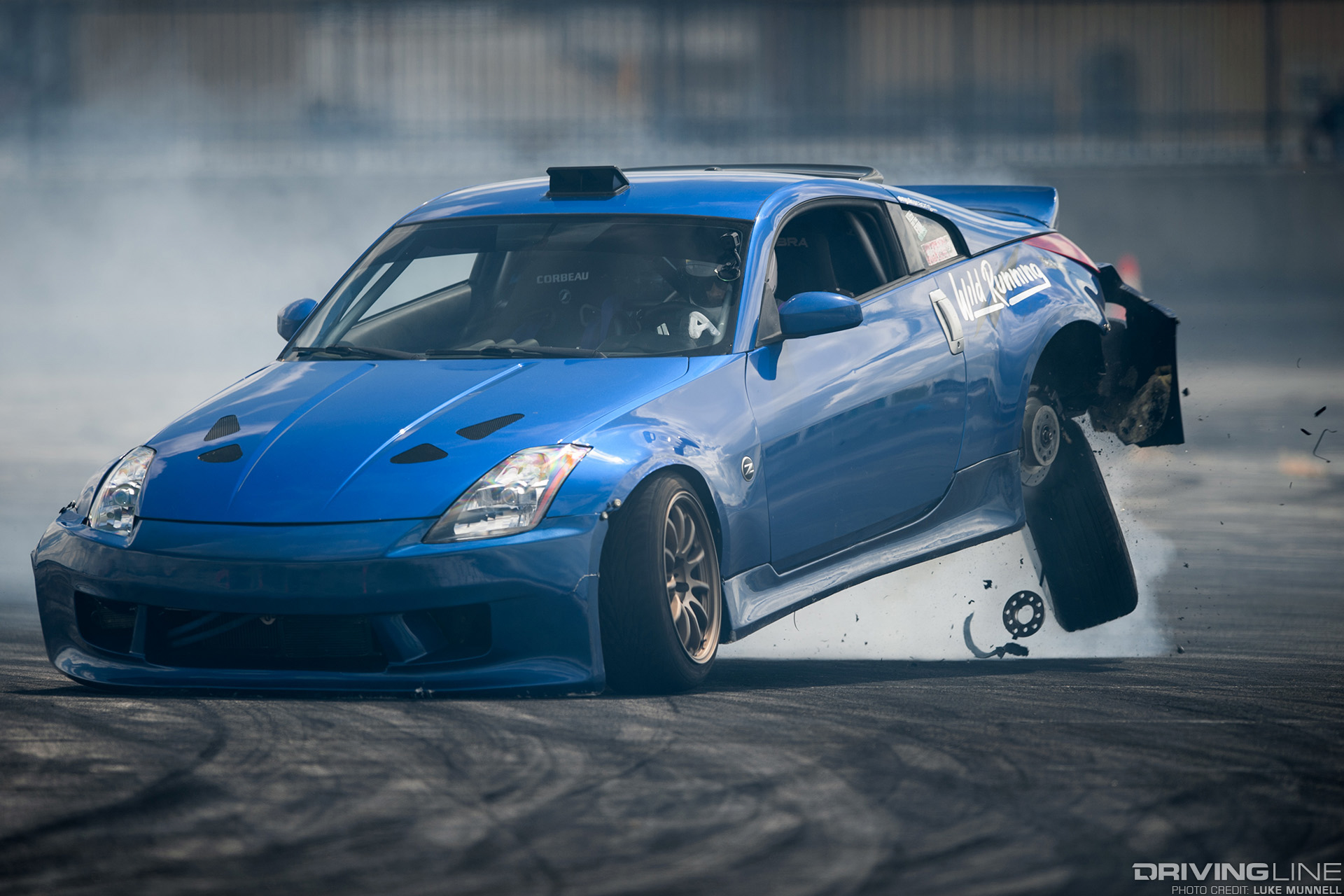 Jordan Painter in his Wild Running 350Z mid-drift almost flipping over