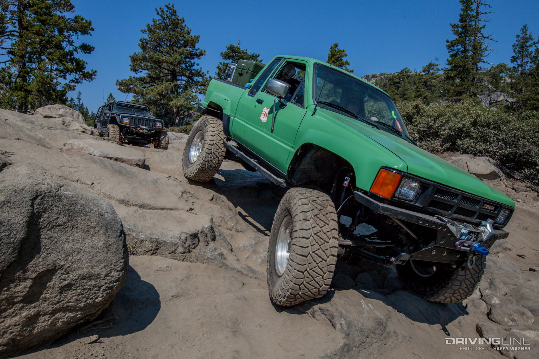 truck with Nitto Ridge Grapplers on rocky Rubicon Trail