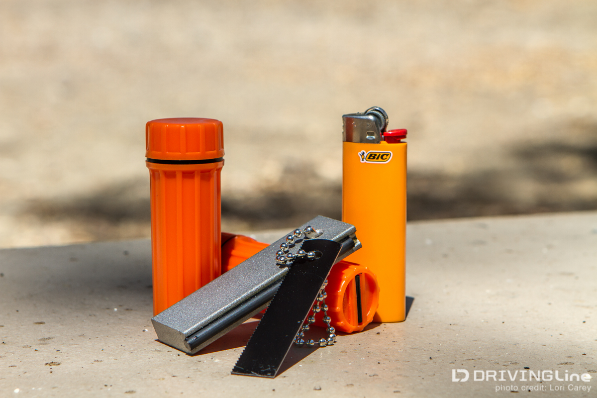 waterproof matches, bic lighter, magnesium fire starter