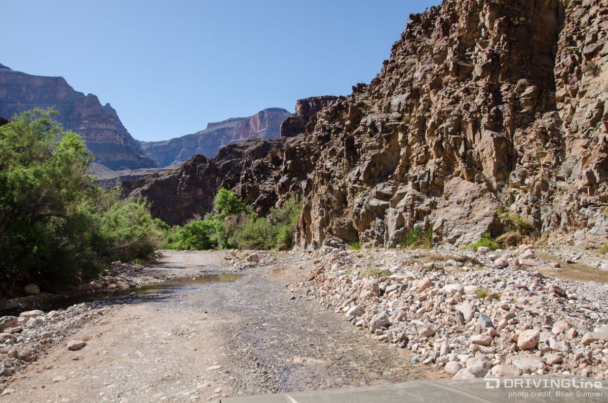 Water running down the Grand Canyon trail