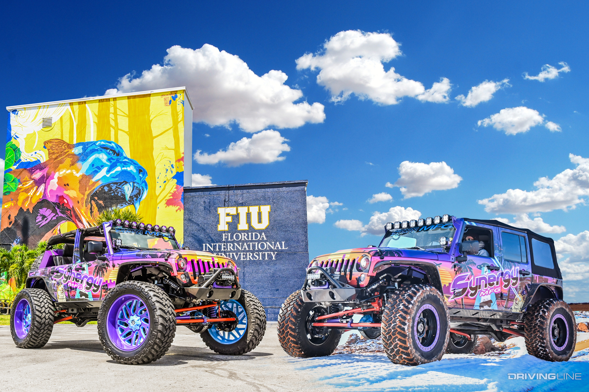 Two versions of Jeep JK built by Synergy MFG, 40-inch and 42-inch trail grappler tires