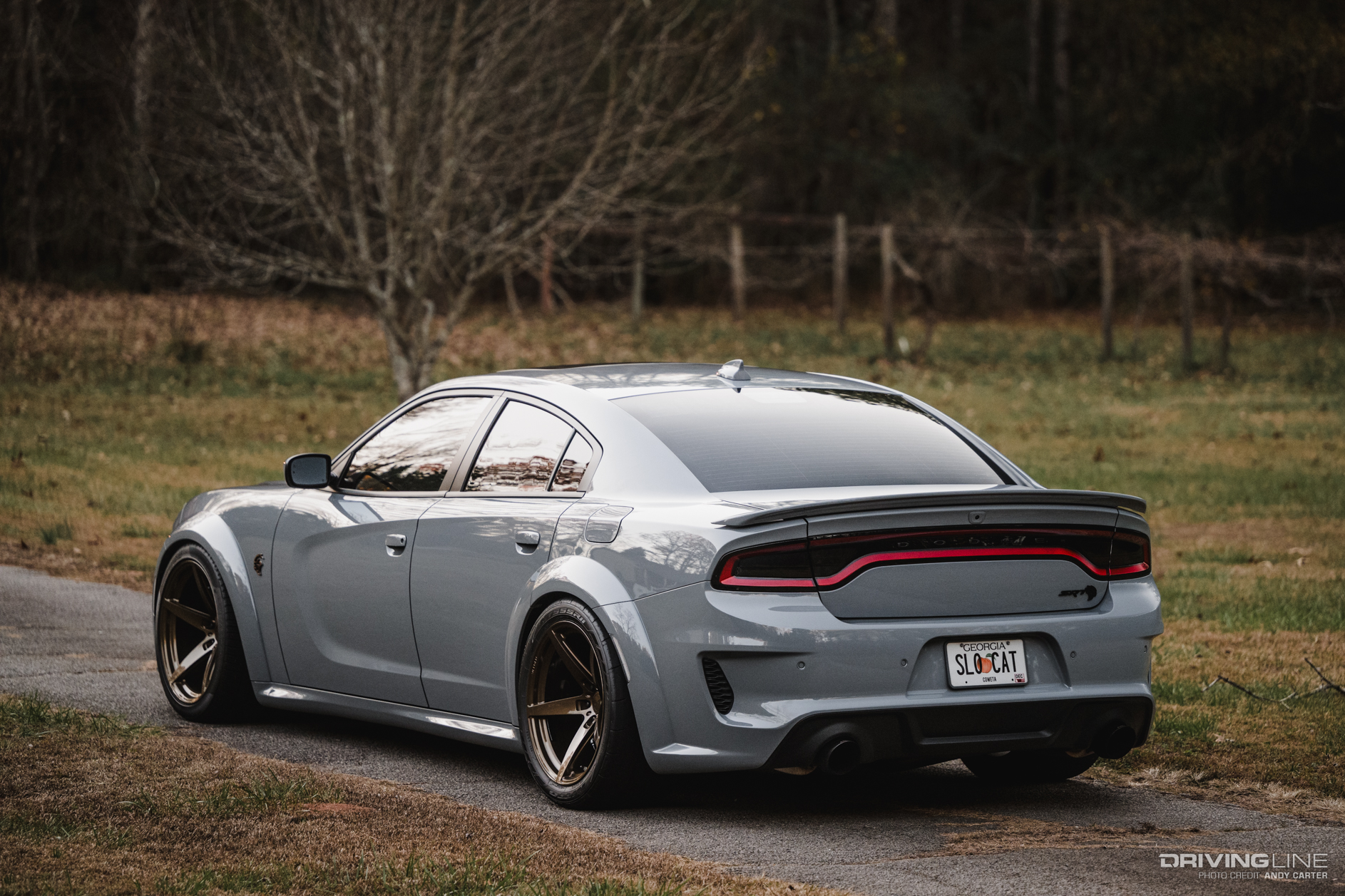 Rear 3/4 of 2022 Dodge Charger Hellcat with NT555 RII tires