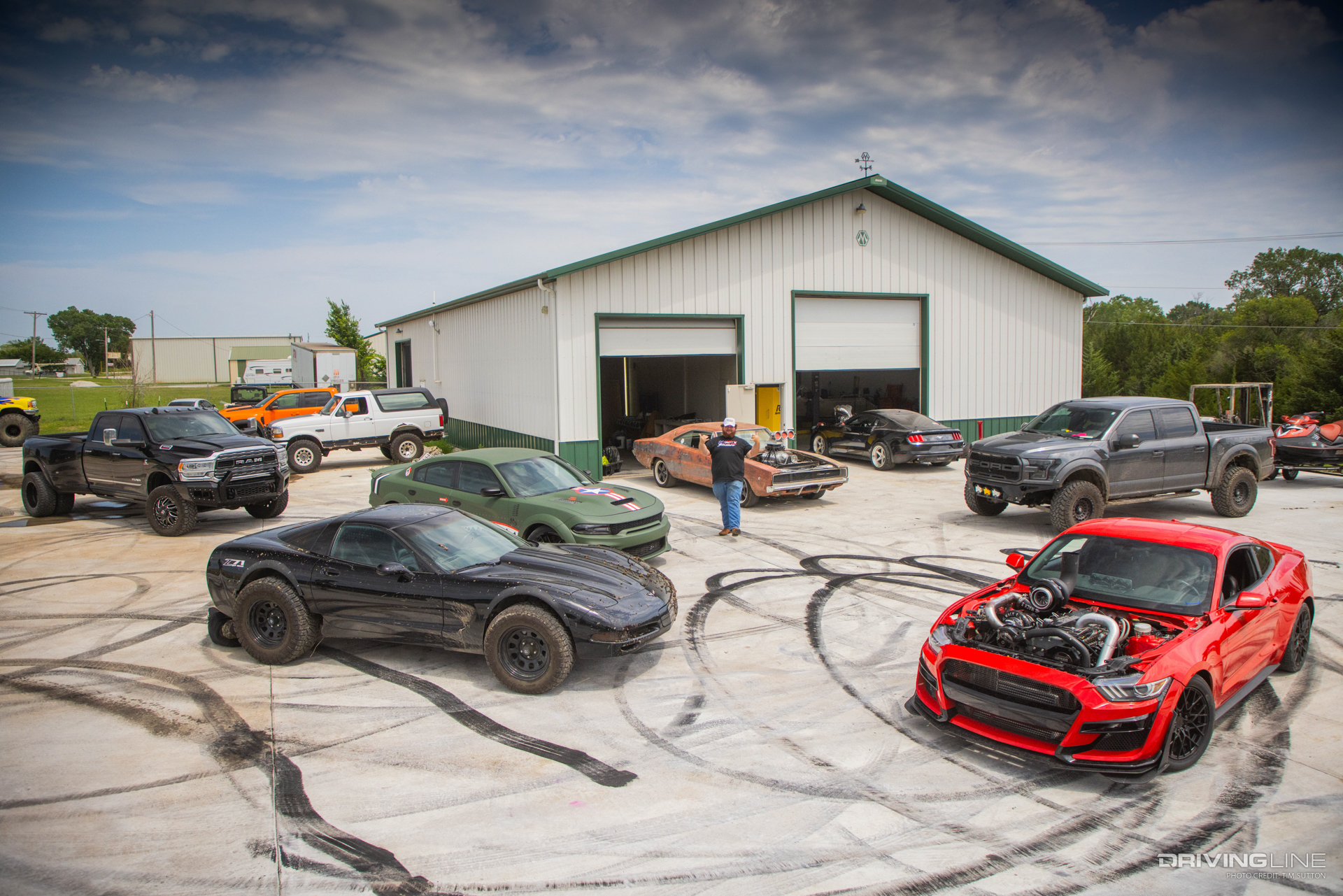 Westen Champlan's shop and many of his cars and trucks