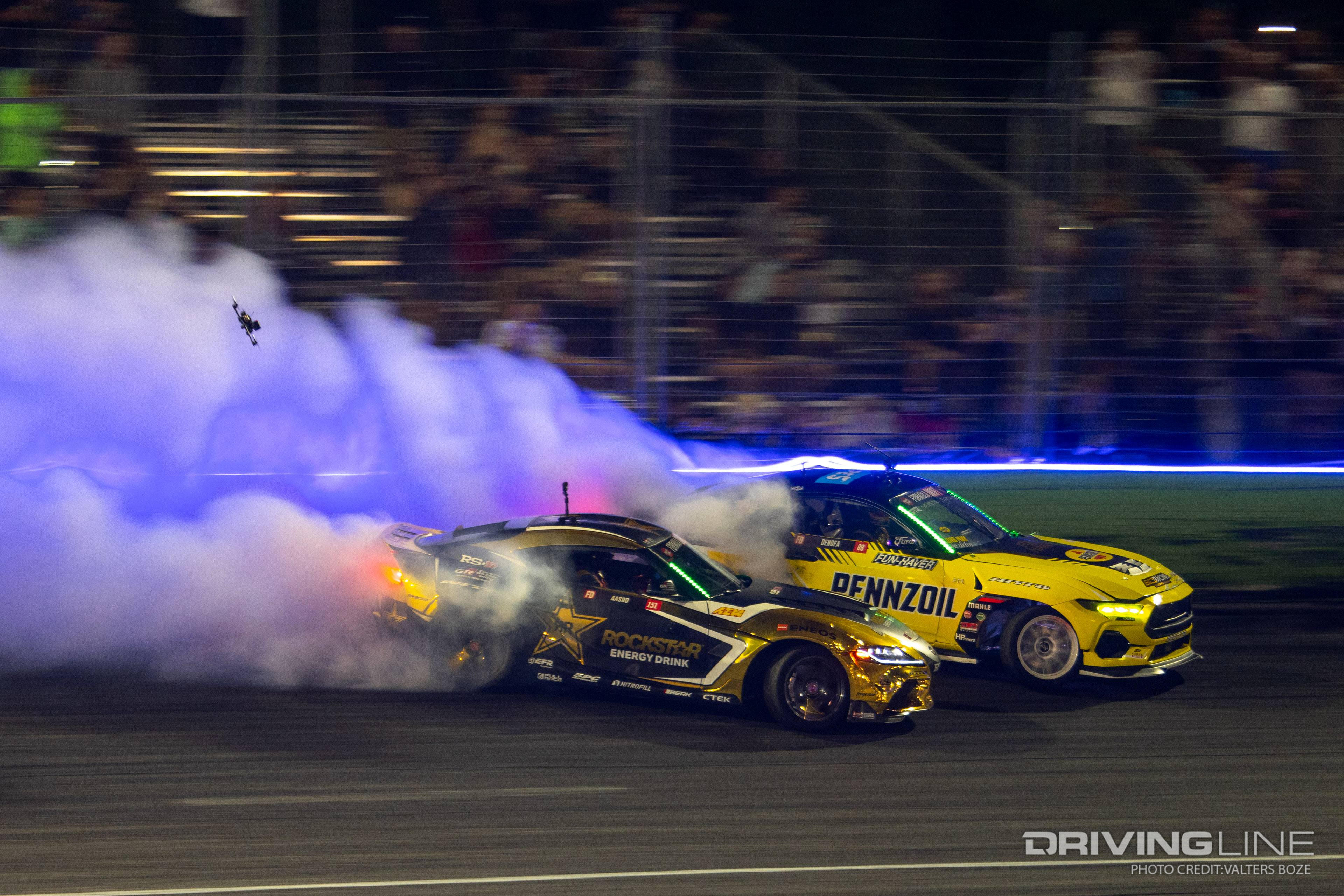 Fredric Aasbo tandem drifting against Chelsea DeNofa in the final battle at 2023 Formula Drift Orlando