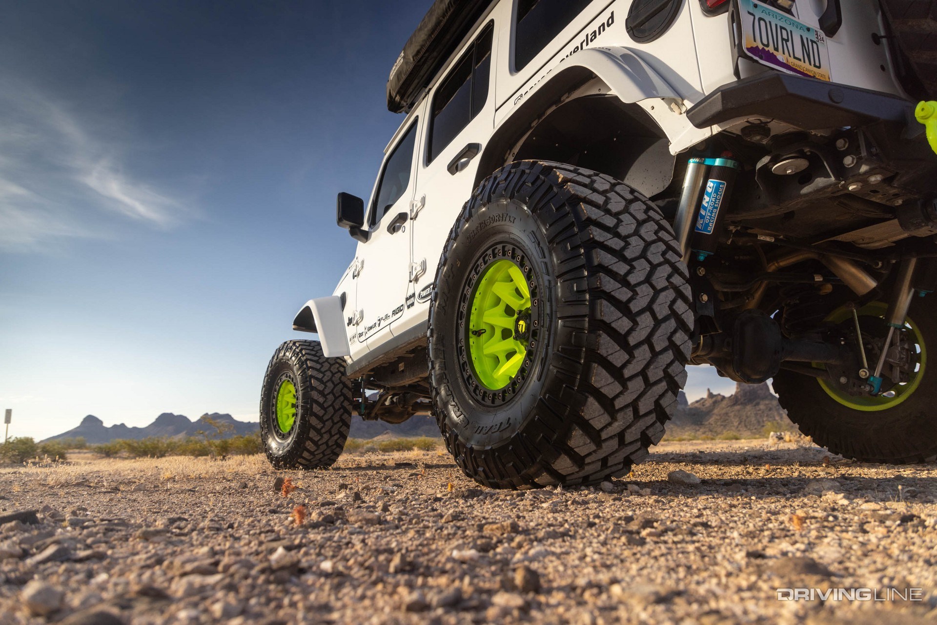 Nitto tire close-up Jeep Wrangler in desert rear view