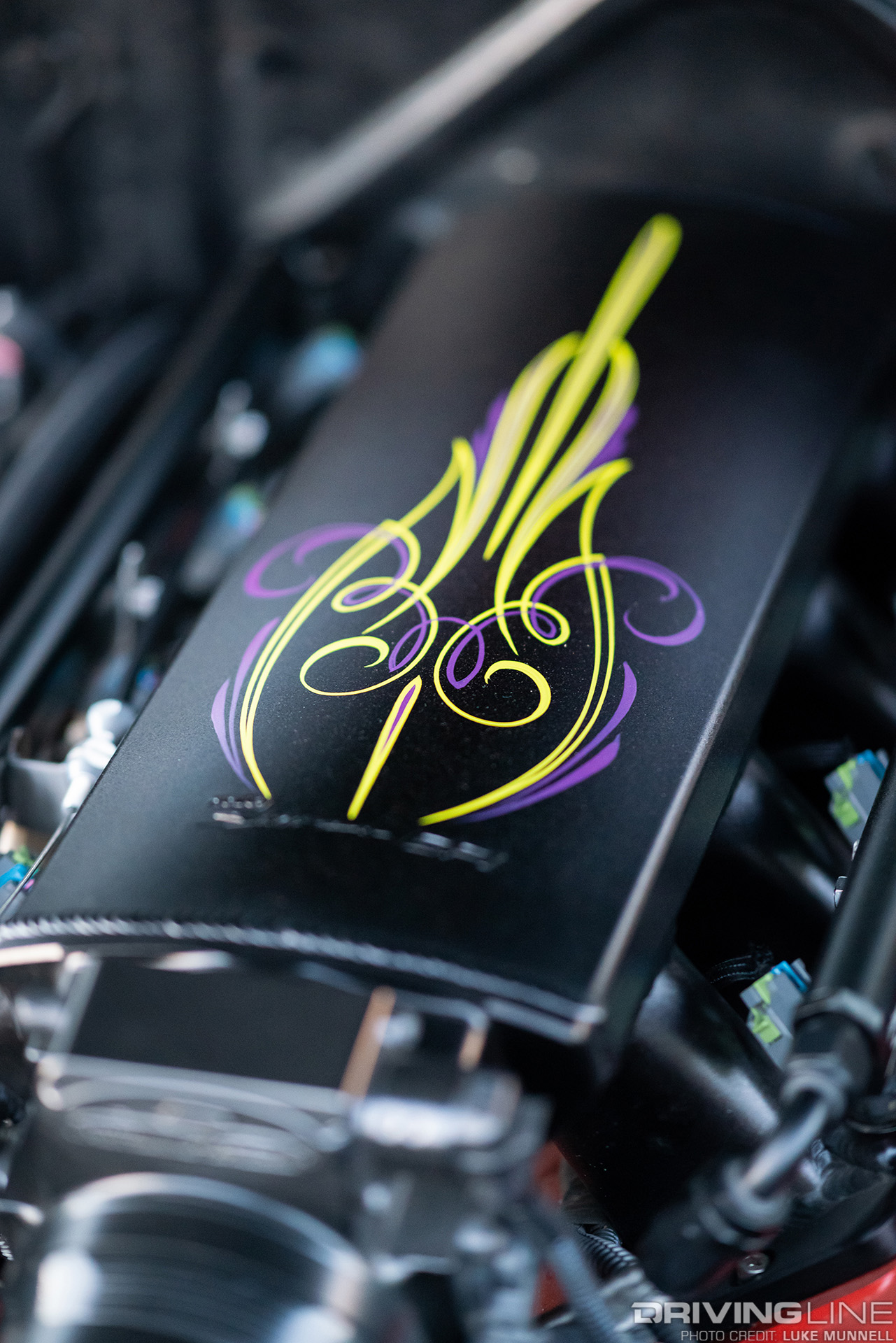 pinstriping a chevy ls engine on car with nitto tires