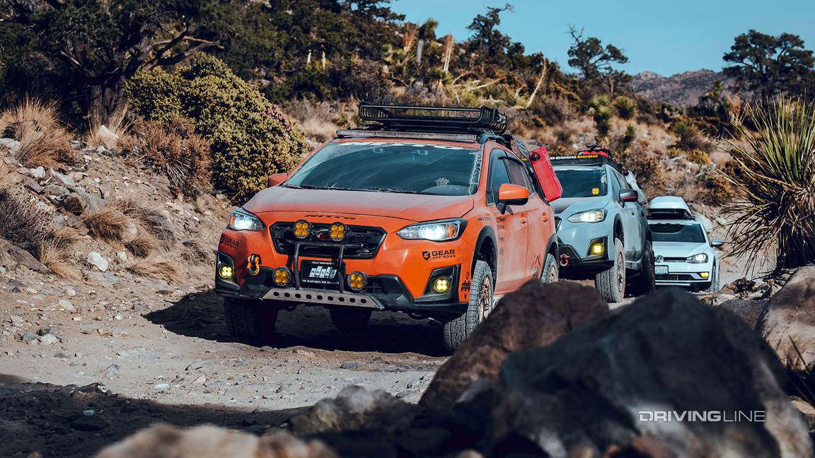 Subaru Crosstreks on trail